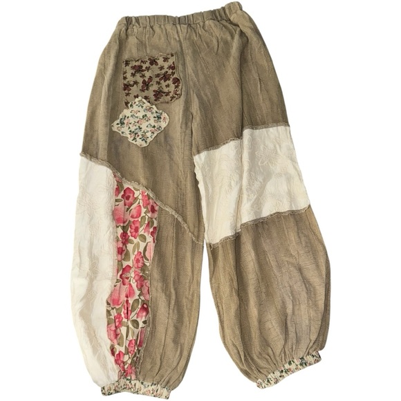 POL Patchwork Boho Hippie Pants Linen Blend Lounge Bohemian Festival Size M NWT - Picture 9 of 12